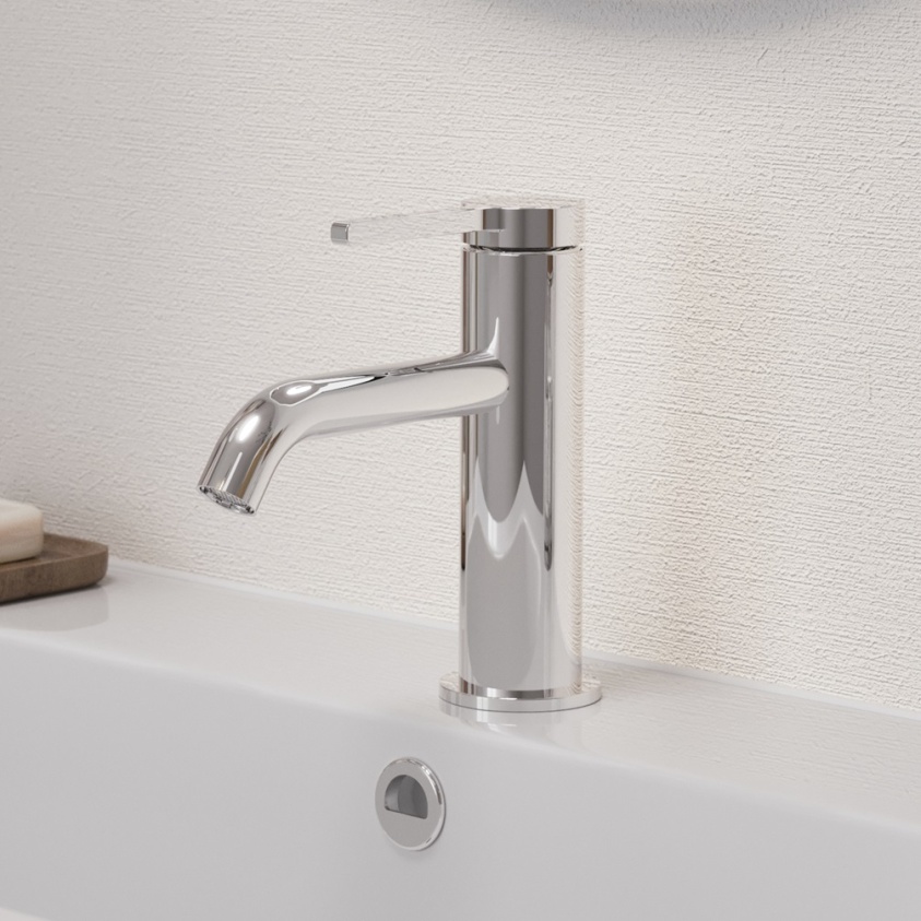 product lifestyle image close up of Britton Hoxton 2.0 Chrome Mono Basin Mixer Tap HOX110DNC